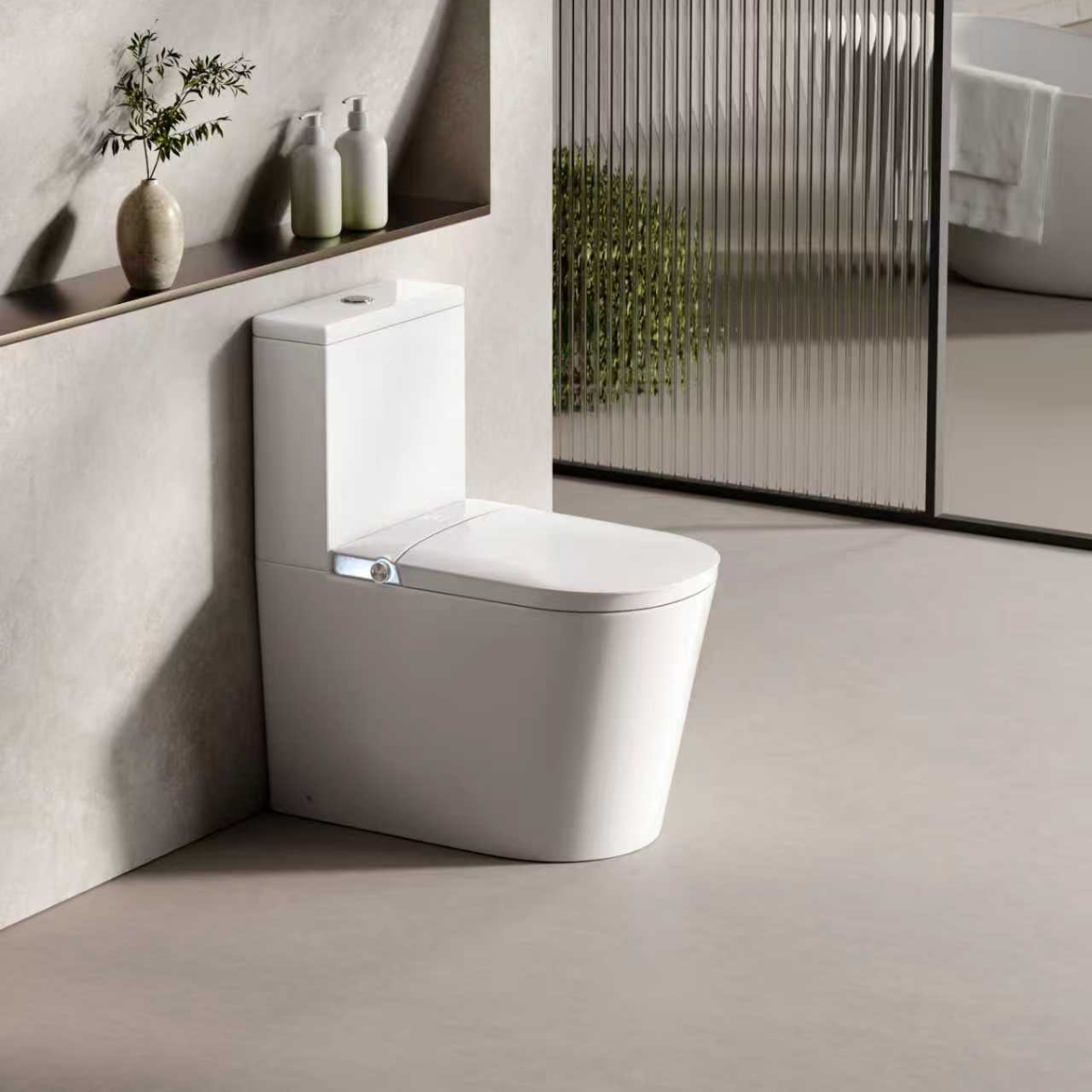 Smart t t2 close coupled rimless push button flush smart toilet