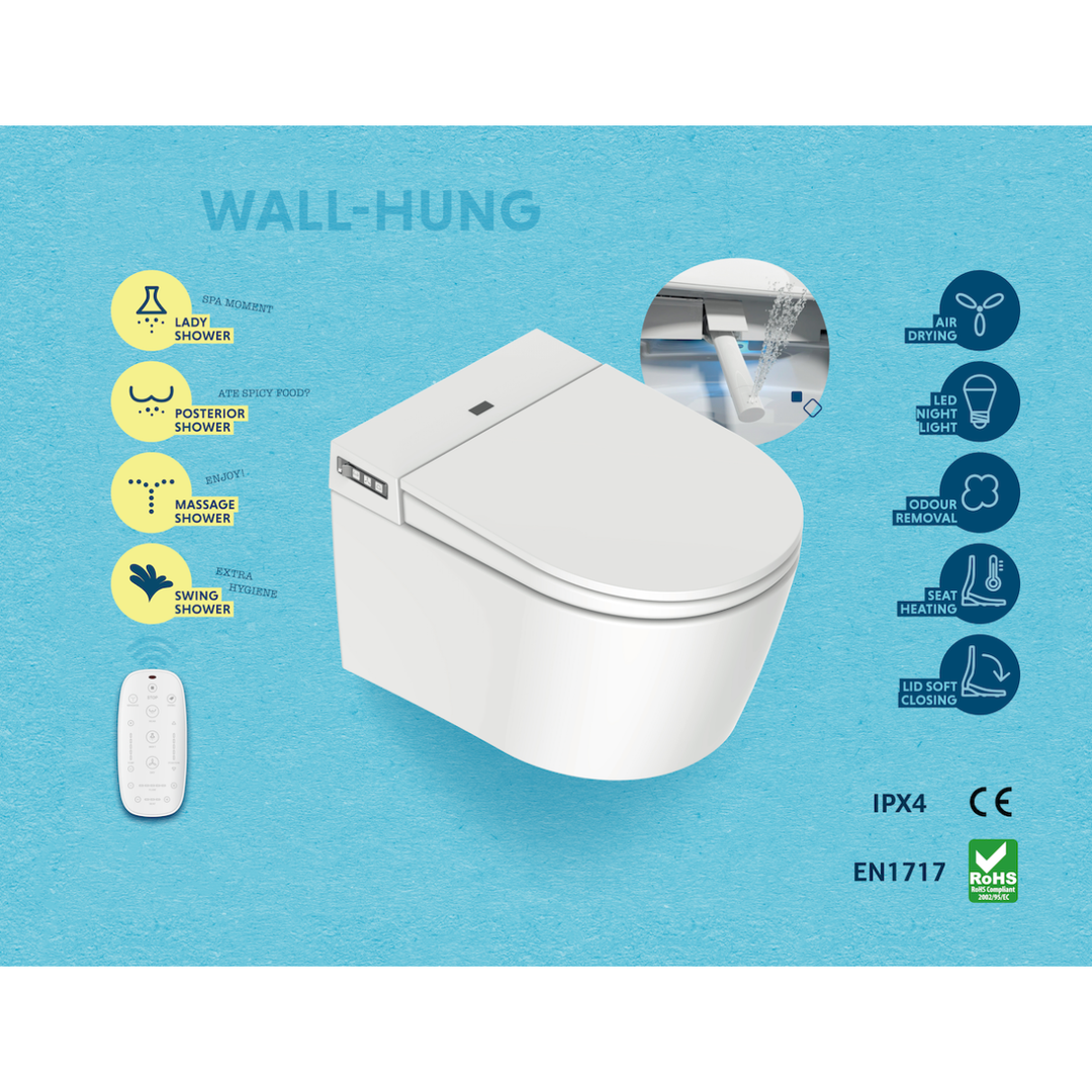 Smart-T T5 Euro Wall Mounted Rimless Smart Toilet