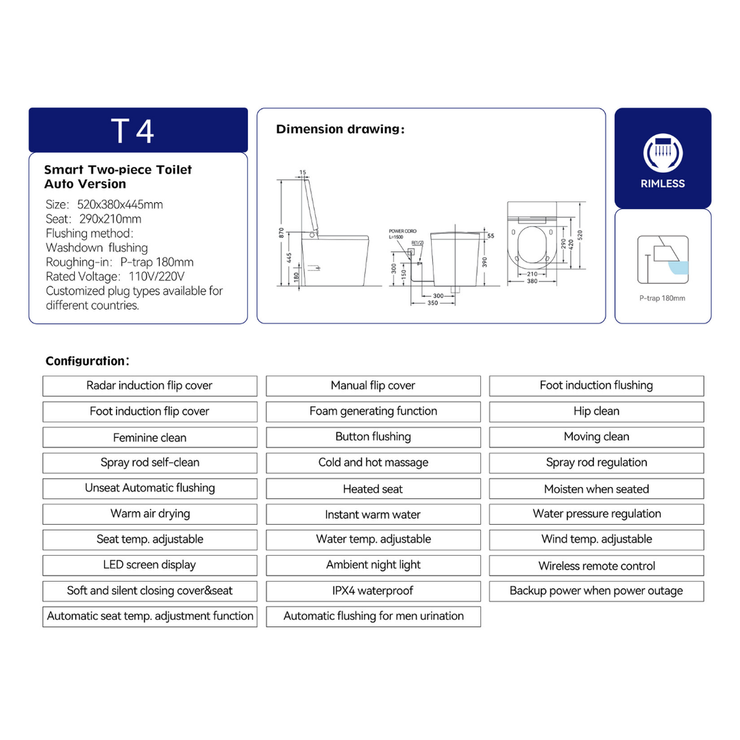 Smart-T T4 Floor-standing Rimless Smart Toilet