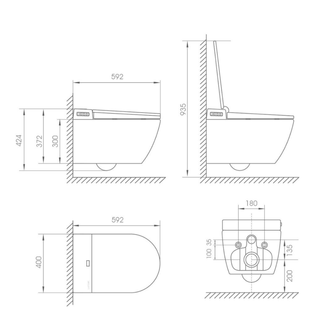 Smart-T T5 Euro Wall Mounted Rimless Smart Toilet