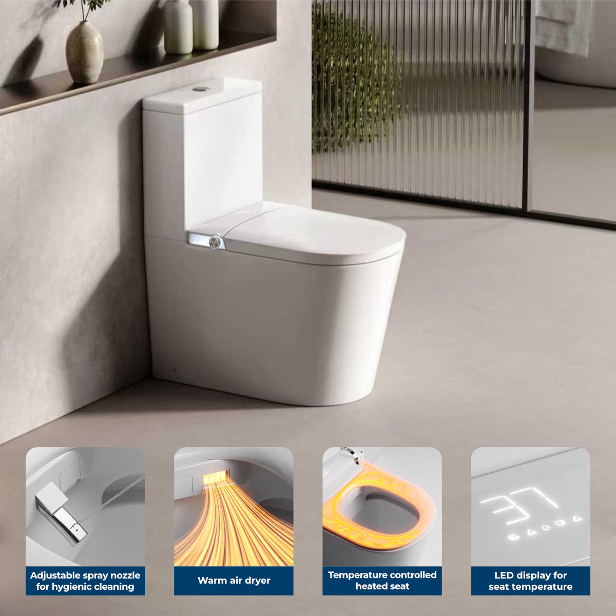 Smart t t2 close coupled rimless push button flush smart toilet