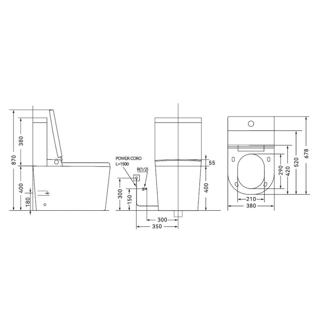 Smart-T T2 Close Coupled Rimless Push Button Flush Smart Toilet